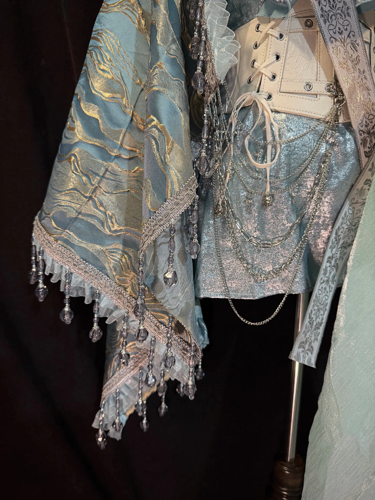 Frosted Aquamarine Dark Gothic Prince Lolita Shawl and Shirt Set - LolitaEra