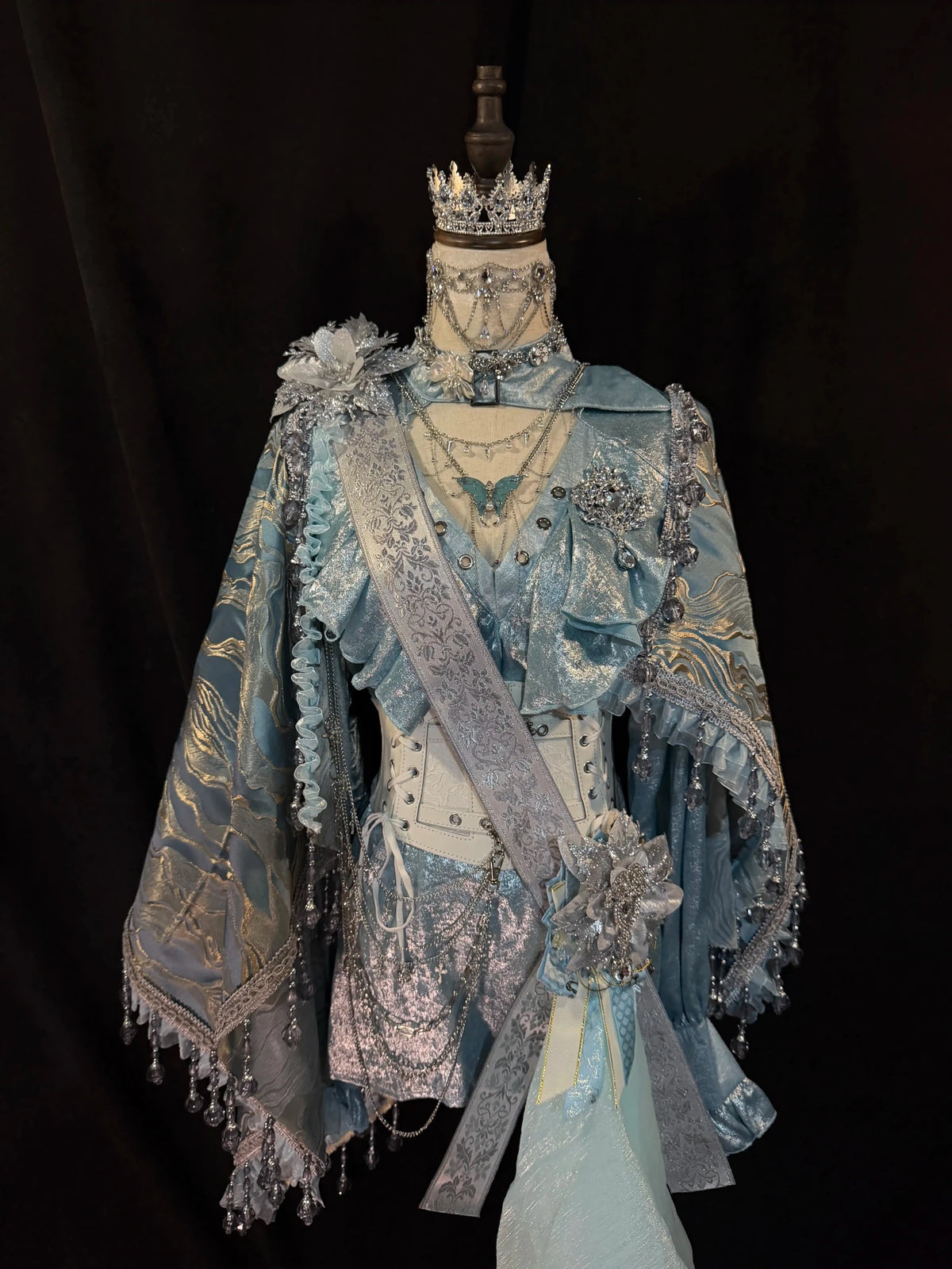 Frosted Aquamarine Dark Gothic Prince Lolita Shawl and Shirt Set - LolitaEra