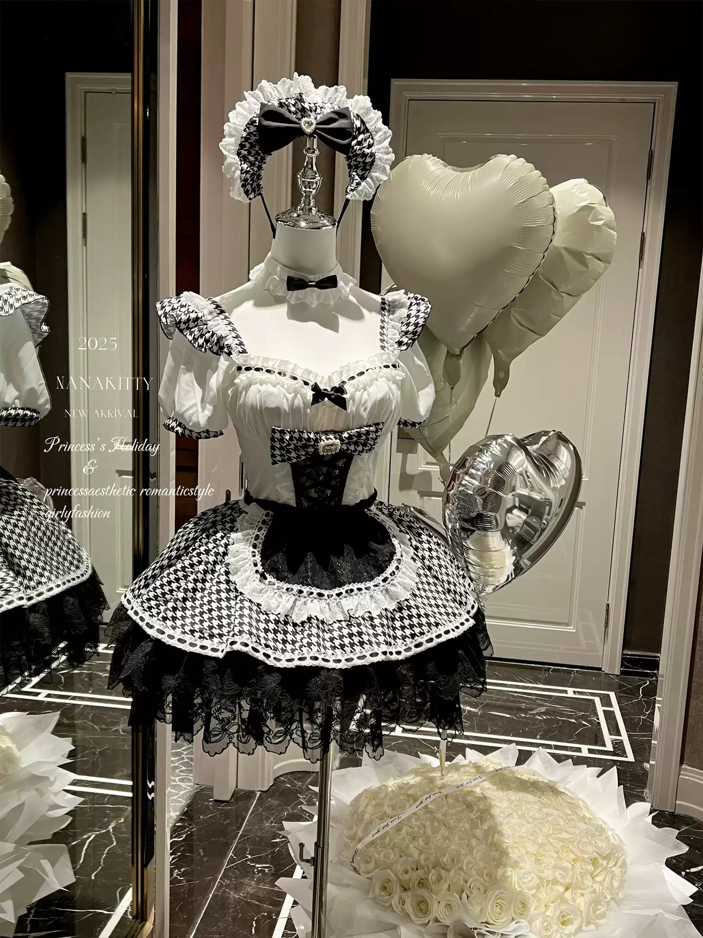 Full Payment [Love Houndstooth] Pure Desire Style Uniform Maid Sweet Holiday Dress