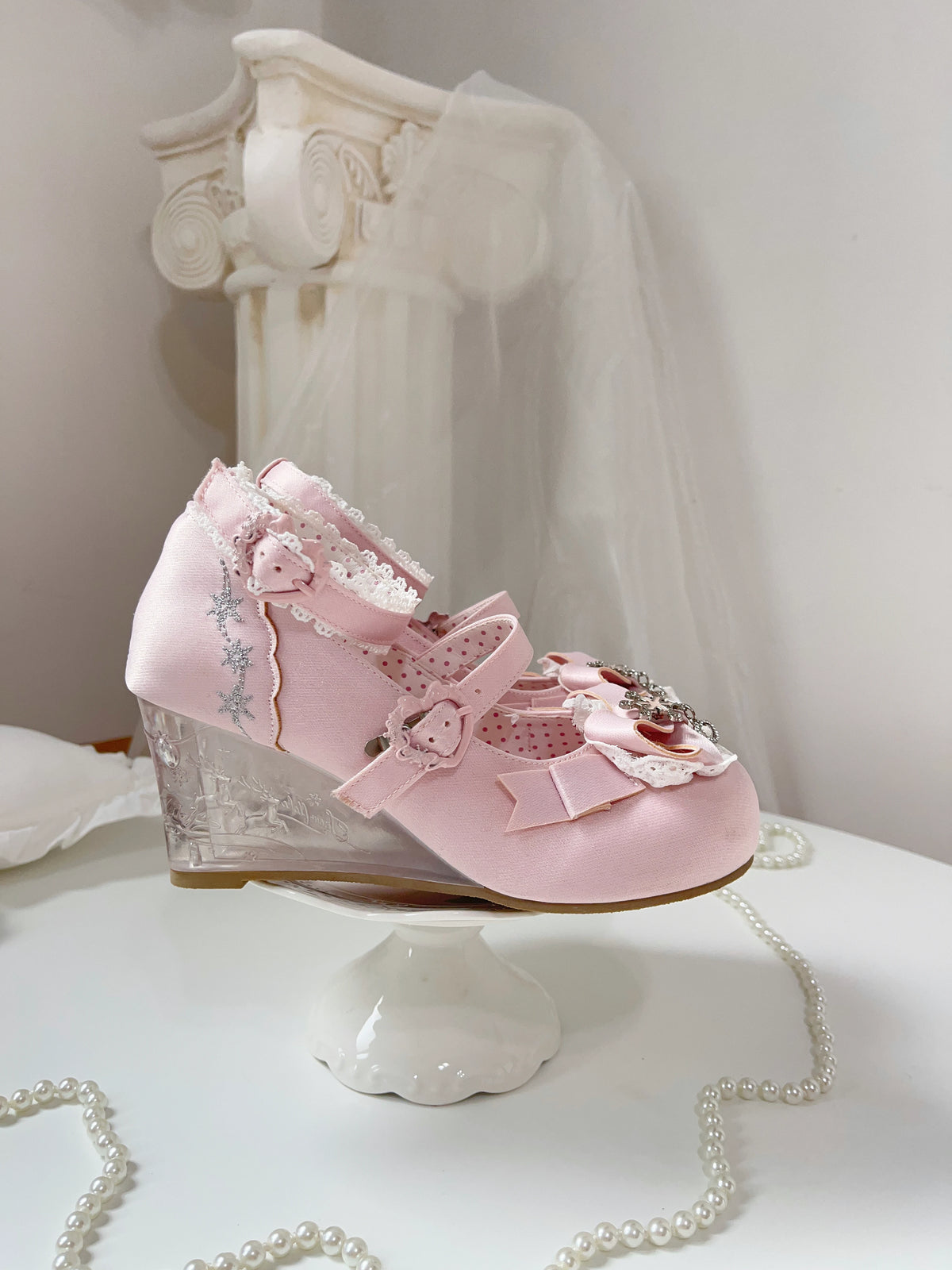 Full reservation round toe [Snow Gift] ancient sweetheart original wedge heel embossed elegant special-shaped heel lolita shoes