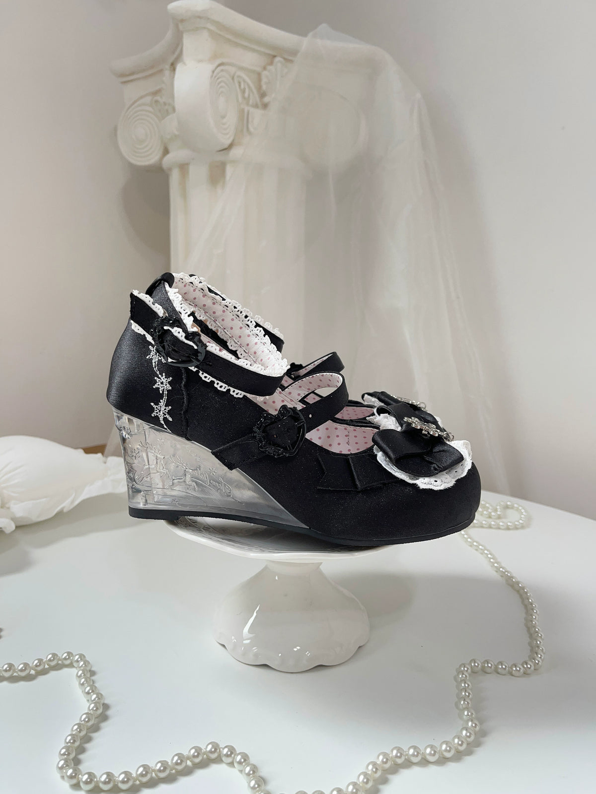 Full reservation round toe [Snow Gift] ancient sweetheart original wedge heel embossed elegant special-shaped heel lolita shoes