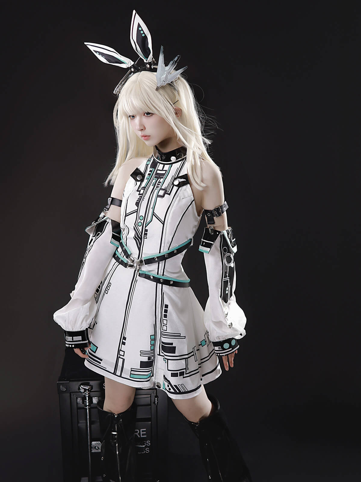 Future Mecha Girl Cyberpunk Bunny Ear Lolita Set - LolitaEraFull SetSFuture Mecha Girl Cyberpunk Bunny Ear Lolita Set