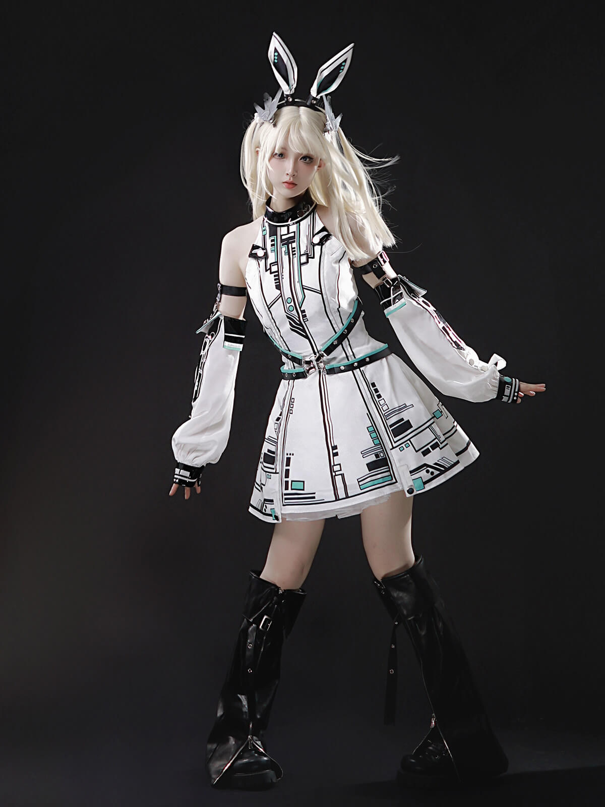 Future Mecha Girl Cyberpunk Bunny Ear Lolita Set - LolitaEraFull SetSFuture Mecha Girl Cyberpunk Bunny Ear Lolita Set