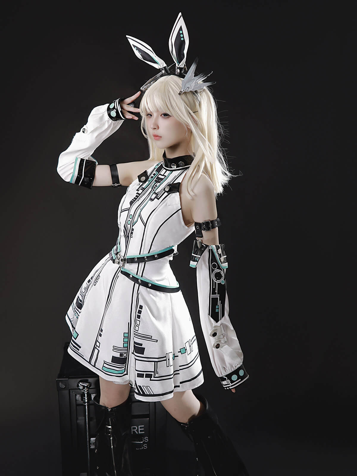Future Mecha Girl Cyberpunk Bunny Ear Lolita Set - LolitaEraFull SetSFuture Mecha Girl Cyberpunk Bunny Ear Lolita Set