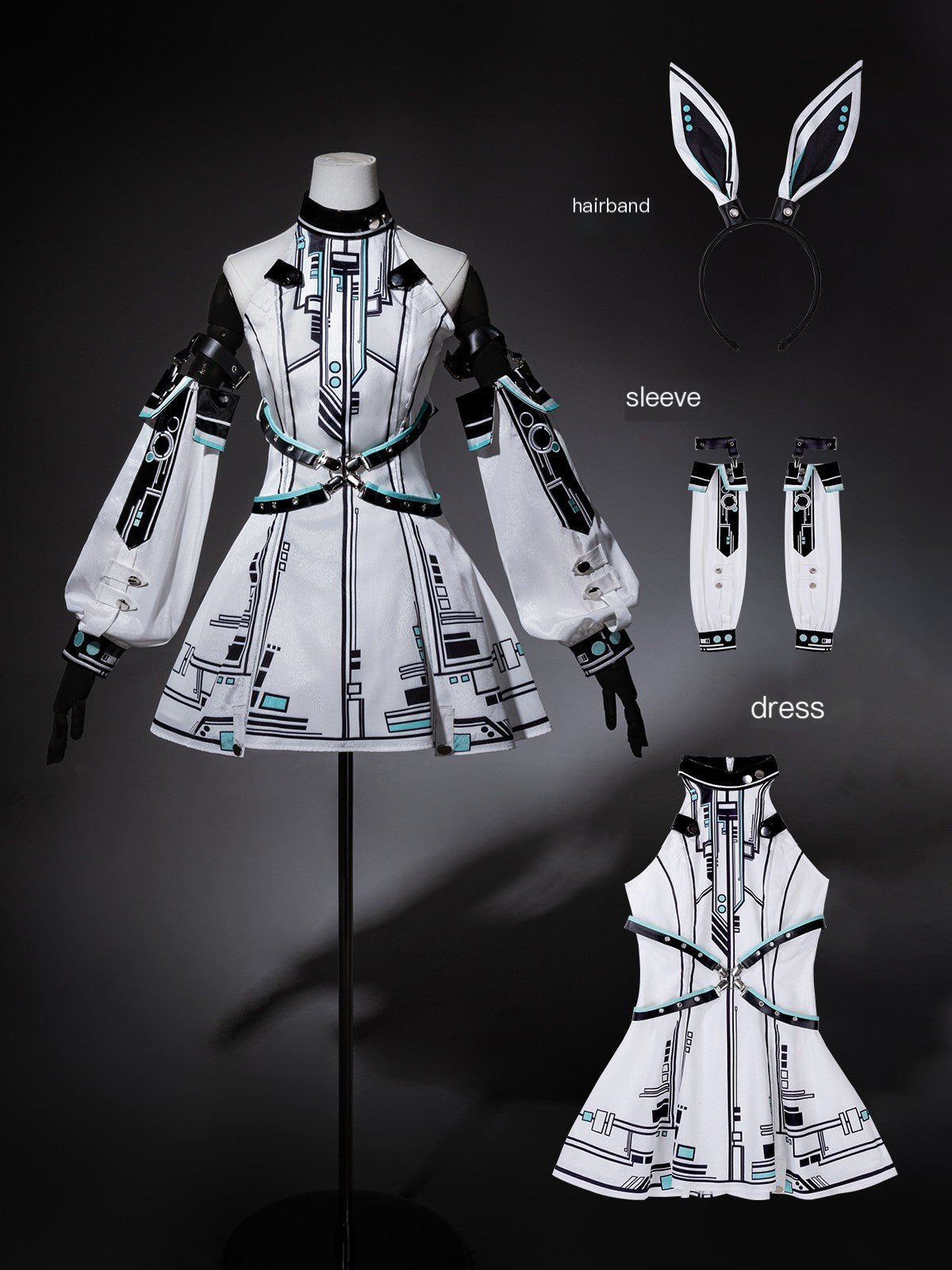 Future Mecha Girl Cyberpunk Bunny Ear Lolita Set - LolitaEraFull SetSFuture Mecha Girl Cyberpunk Bunny Ear Lolita Set