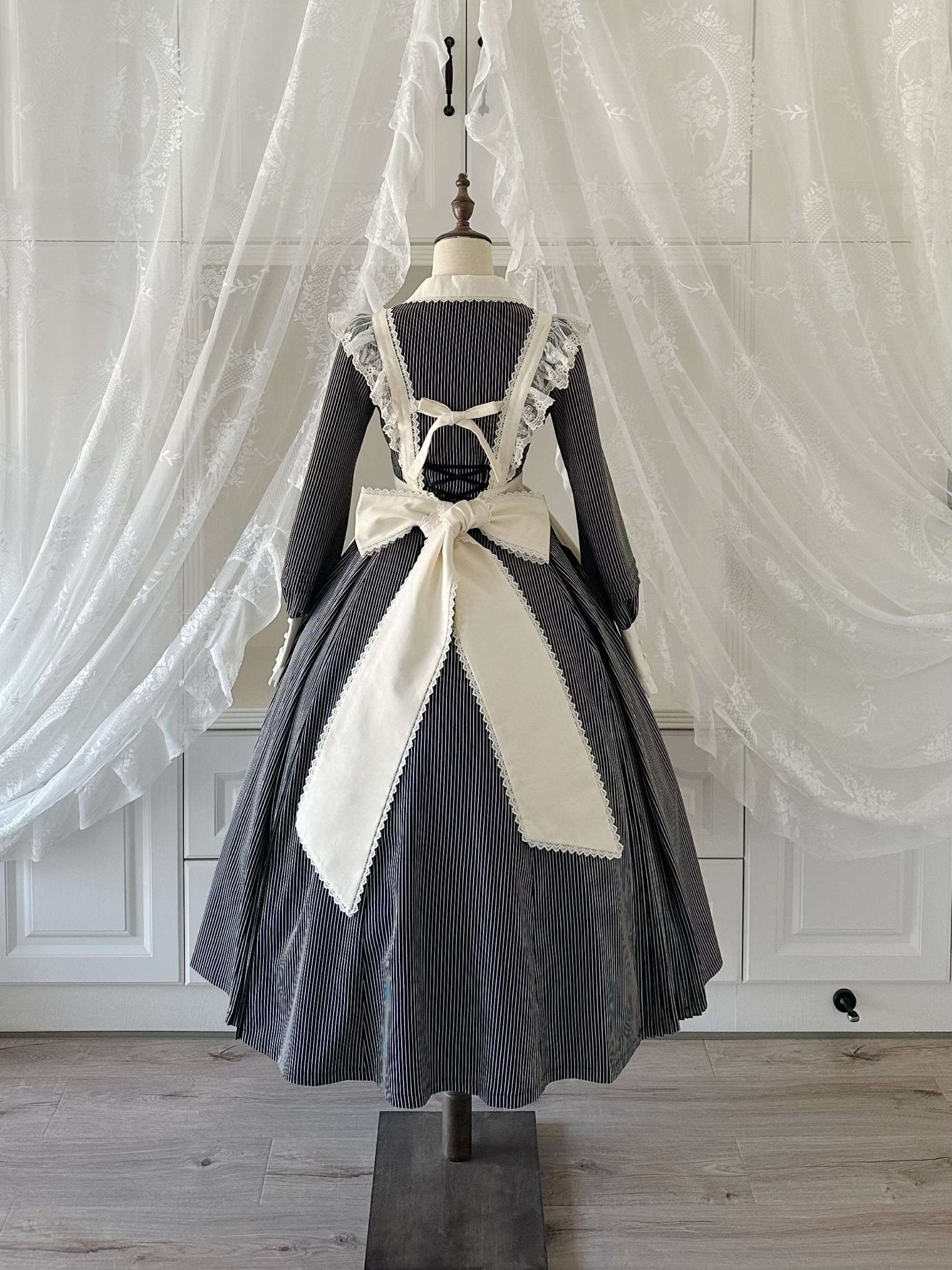 Garden Literature Maid Classic Lolita Dress - LolitaEraBlack Striped Dress + ApronXSGarden Literature Maid Classic Lolita Dress