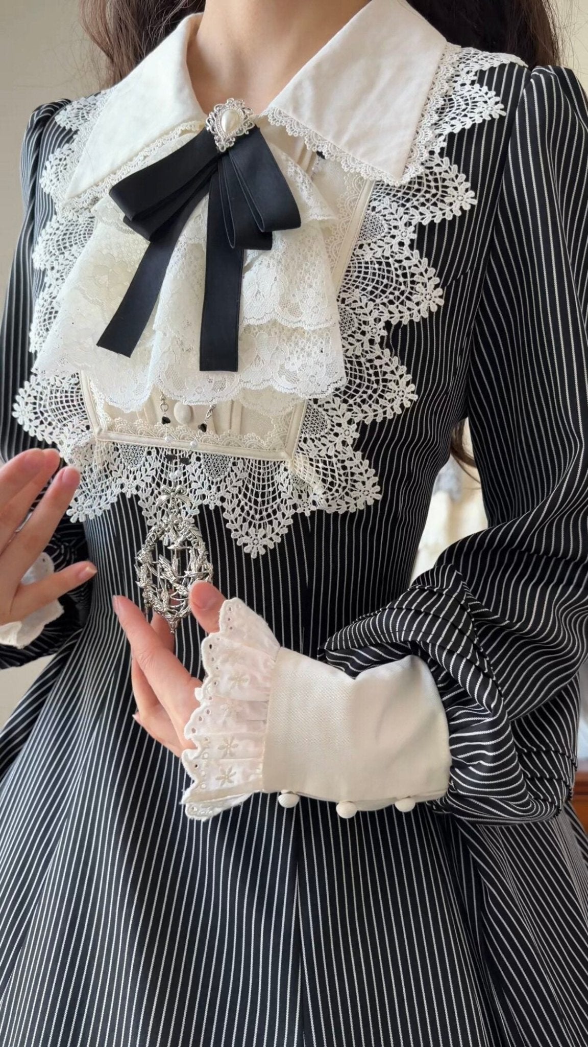 Garden Literature Maid Classic Lolita Dress - LolitaEraBlack Striped Dress + ApronXSGarden Literature Maid Classic Lolita Dress
