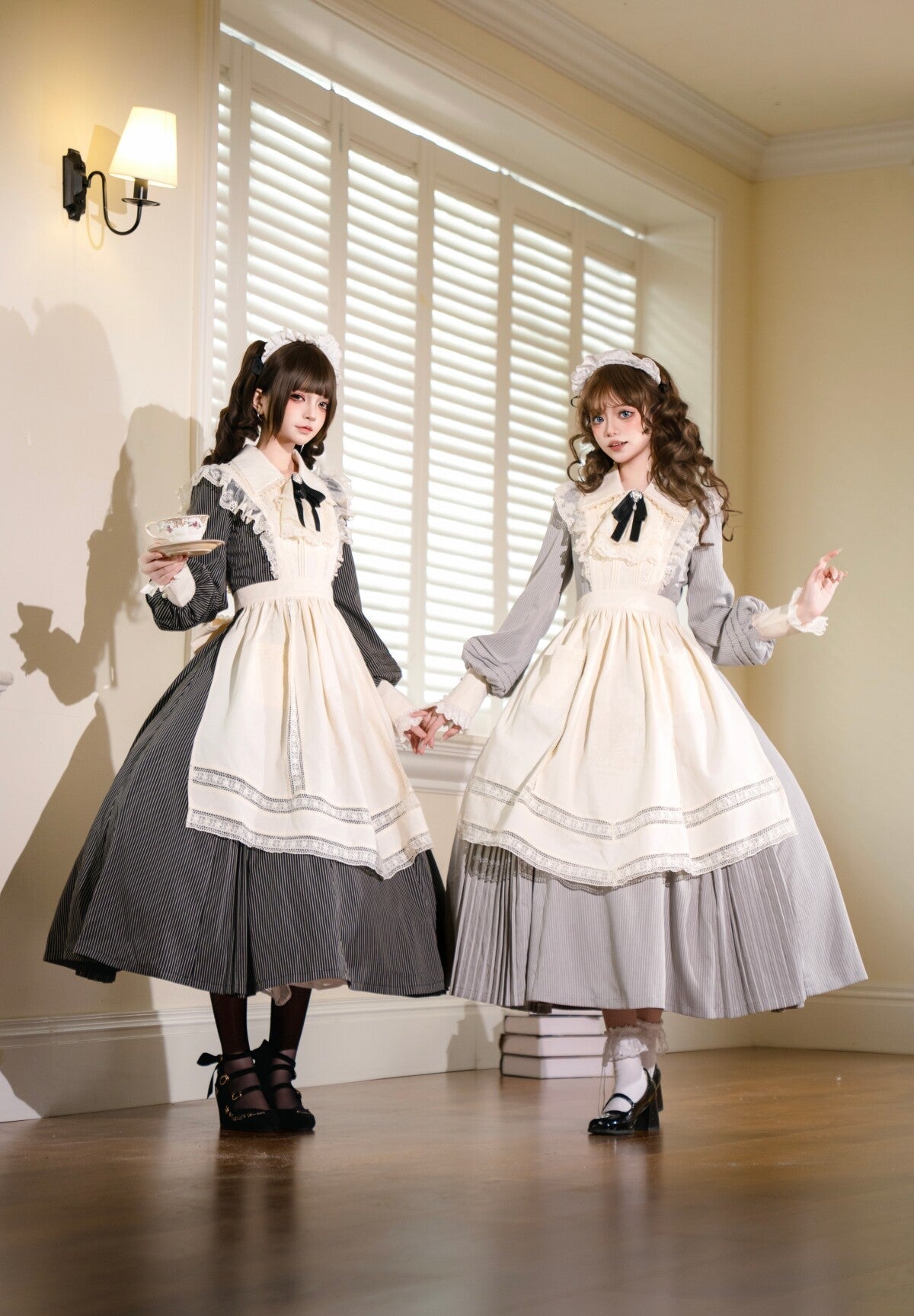 Garden Literature Maid Classic Lolita Dress - LolitaEraGrey Striped Dress + ApronXSGarden Literature Maid Classic Lolita Dress