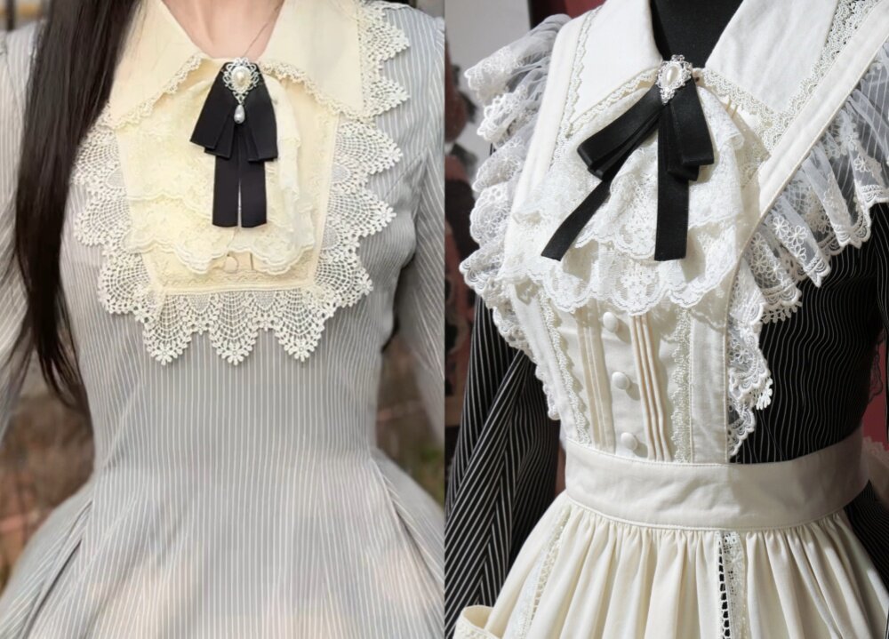 Garden Literature Maid Classic Lolita Dress - LolitaEraGrey Striped Dress + ApronXSGarden Literature Maid Classic Lolita Dress