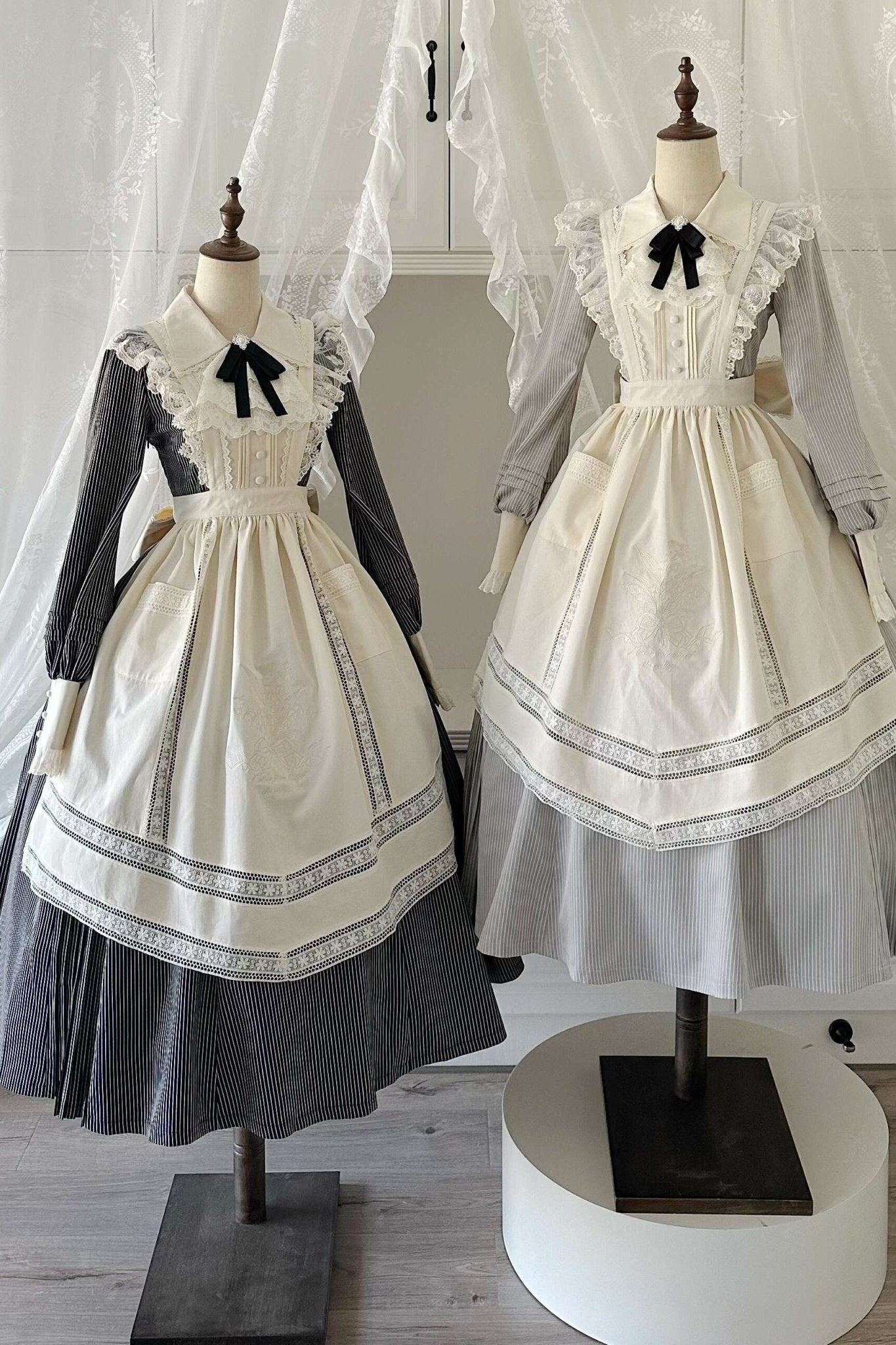 Garden Literature Maid Classic Lolita Dress - LolitaEraBlack Striped Dress + ApronXSGarden Literature Maid Classic Lolita Dress