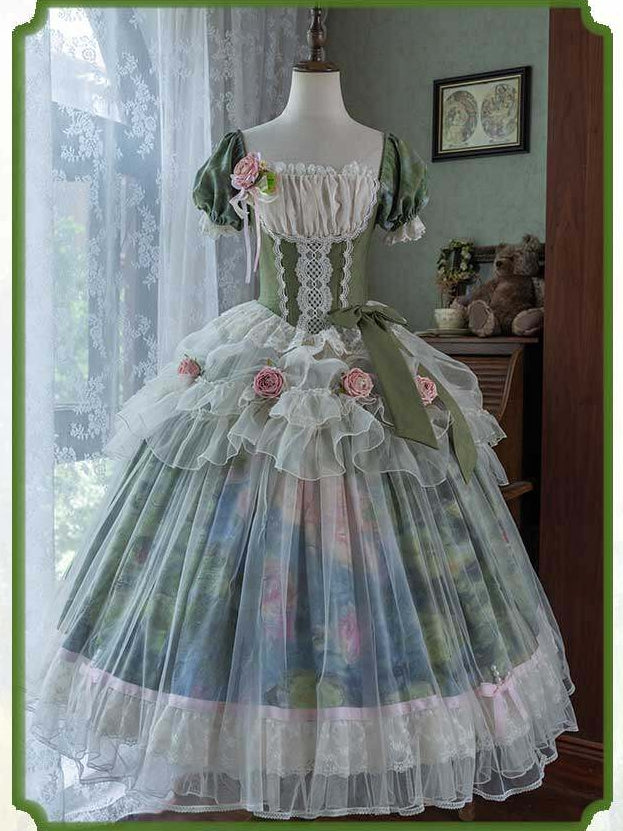 Monet's Garden Oil Painting Classic Lolita OP Dress Set