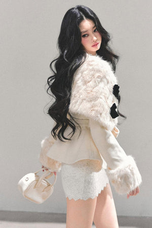 Girly Fashion Winter Faux Fur Trimmed Christmas Cloak Set LE1176 - LolitaEraOuterwearSGirly Fashion Winter Faux Fur Trimmed Christmas Cloak Set LE1176