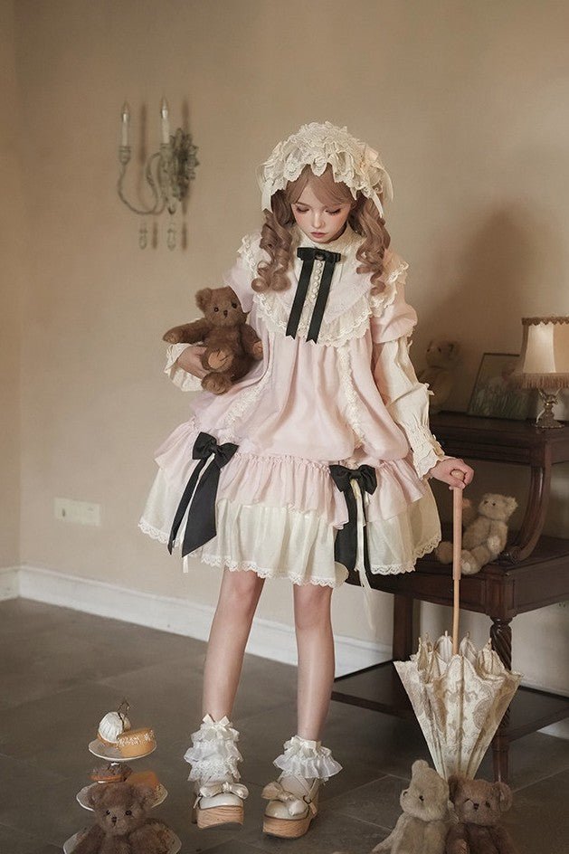 Glass Greenhouse Rose Embroidery Convertible OP Twin Pink Set 1739 - LolitaEraPink SetSGlass Greenhouse Rose Embroidery Convertible OP Twin Pink Set 1739