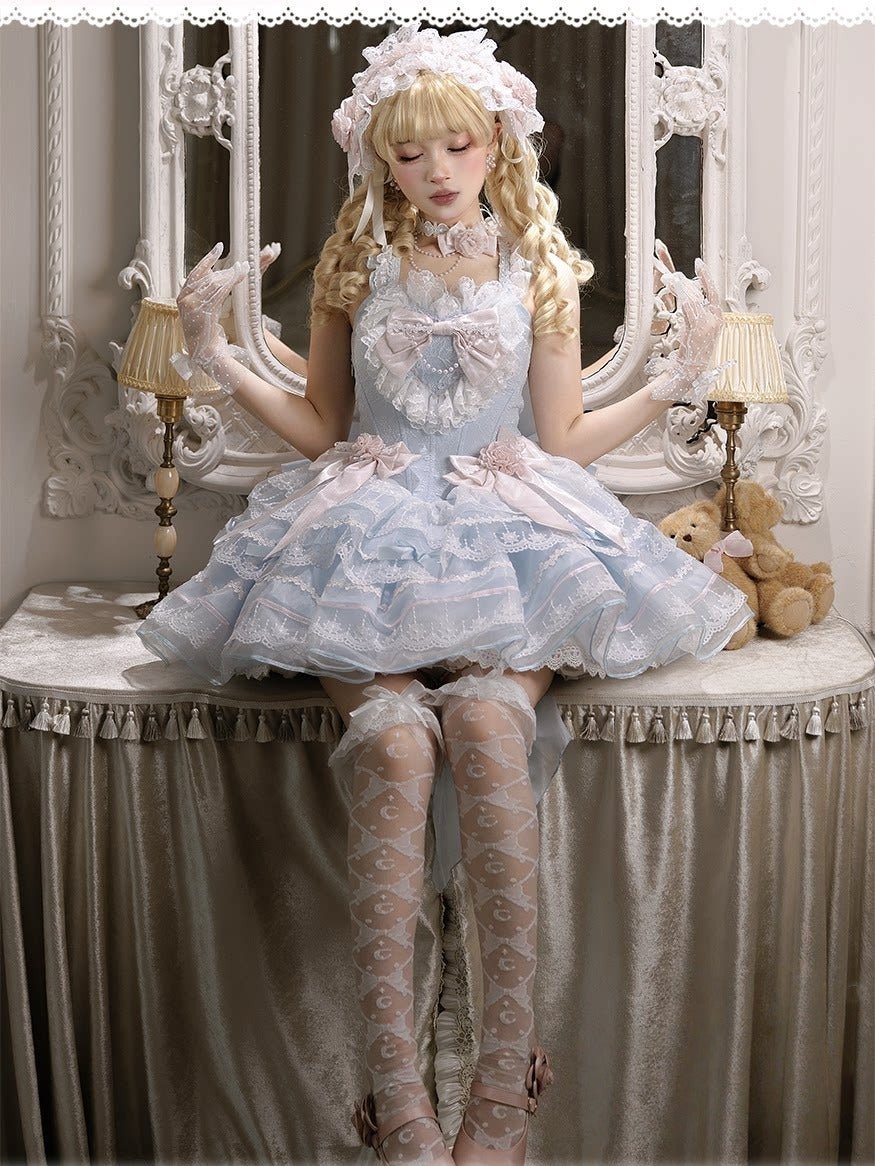 Glass Isle Balletcore Elegant Blue JSK Tiered Dress - LolitaEraBlue JSKSGlass Isle Balletcore Elegant Blue JSK Tiered Dress