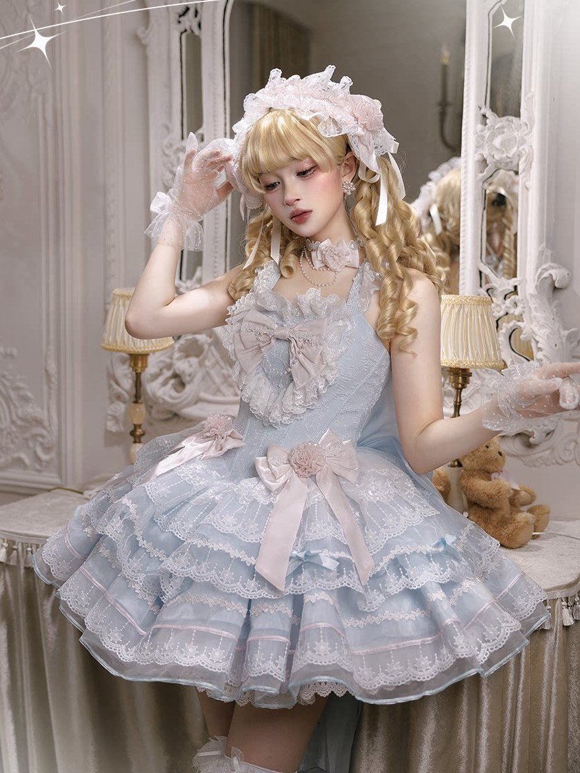 Glass Isle Balletcore Elegant Blue JSK Tiered Dress - LolitaEraBlue JSKSGlass Isle Balletcore Elegant Blue JSK Tiered Dress