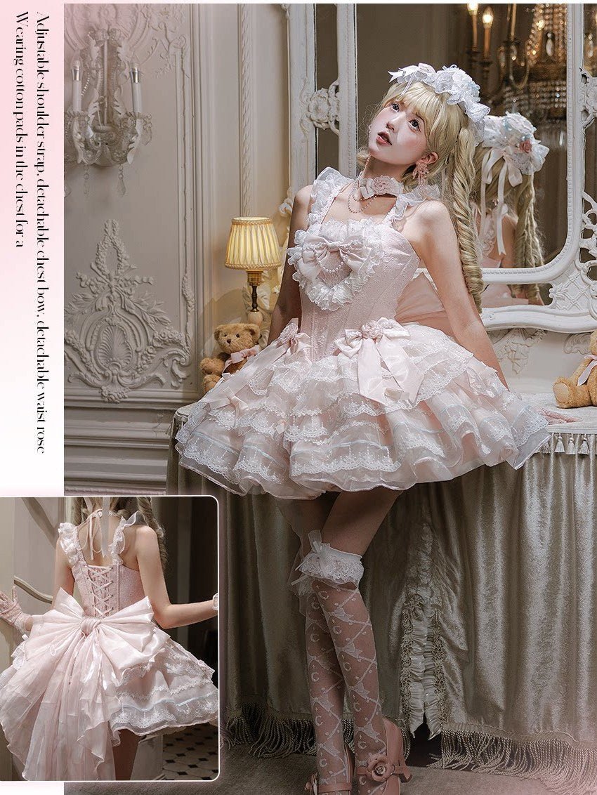 Glass Isle Balletcore Elegant Pink JSK Tiered Dress - LolitaEraPink JSKSGlass Isle Balletcore Elegant Pink JSK Tiered Dress
