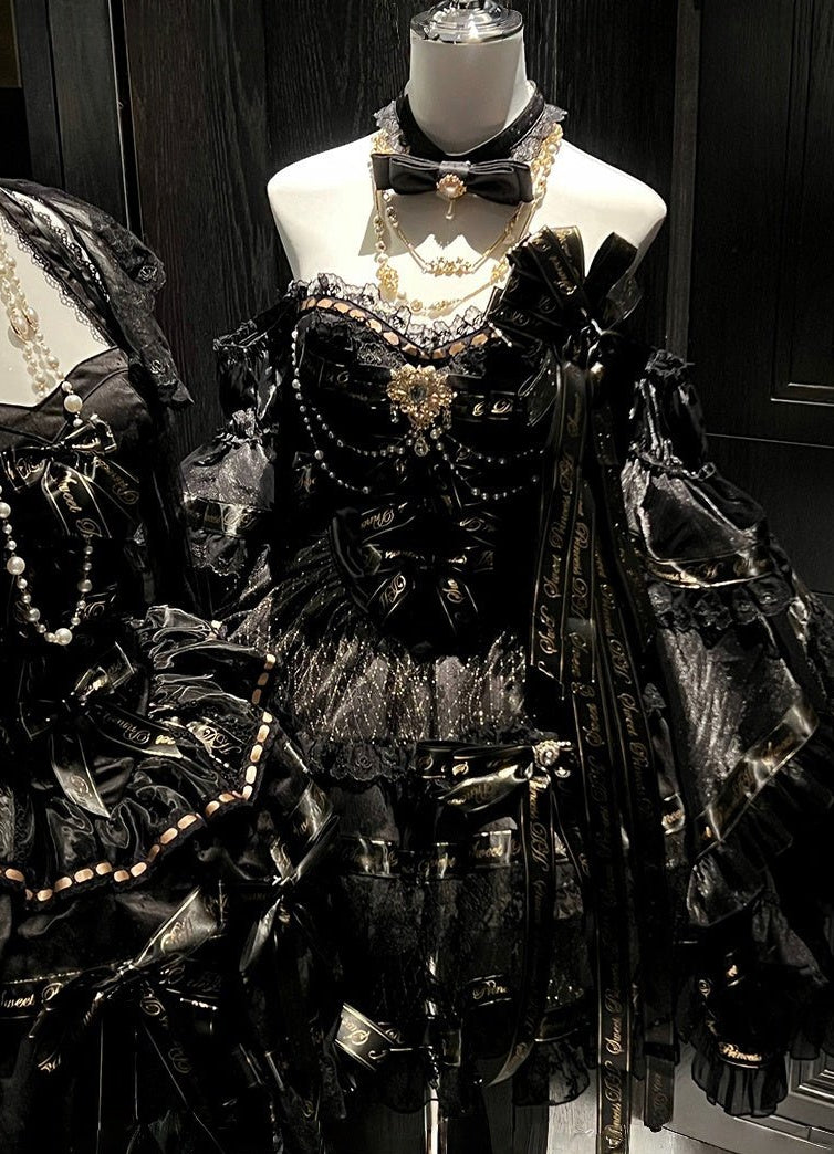 Golden Obsidian Night Black Evening Princess Dress - LolitaEraBlack DressSGolden Obsidian Night Black Evening Princess Dress