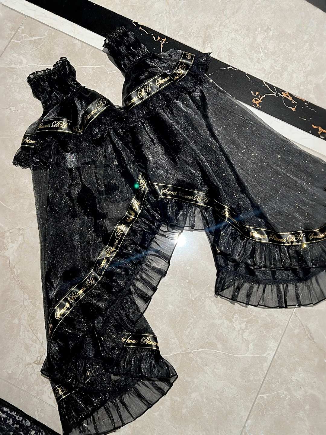 Golden Obsidian Night Black Evening Princess Dress - LolitaEraBlack SleevesSGolden Obsidian Night Black Evening Princess Dress
