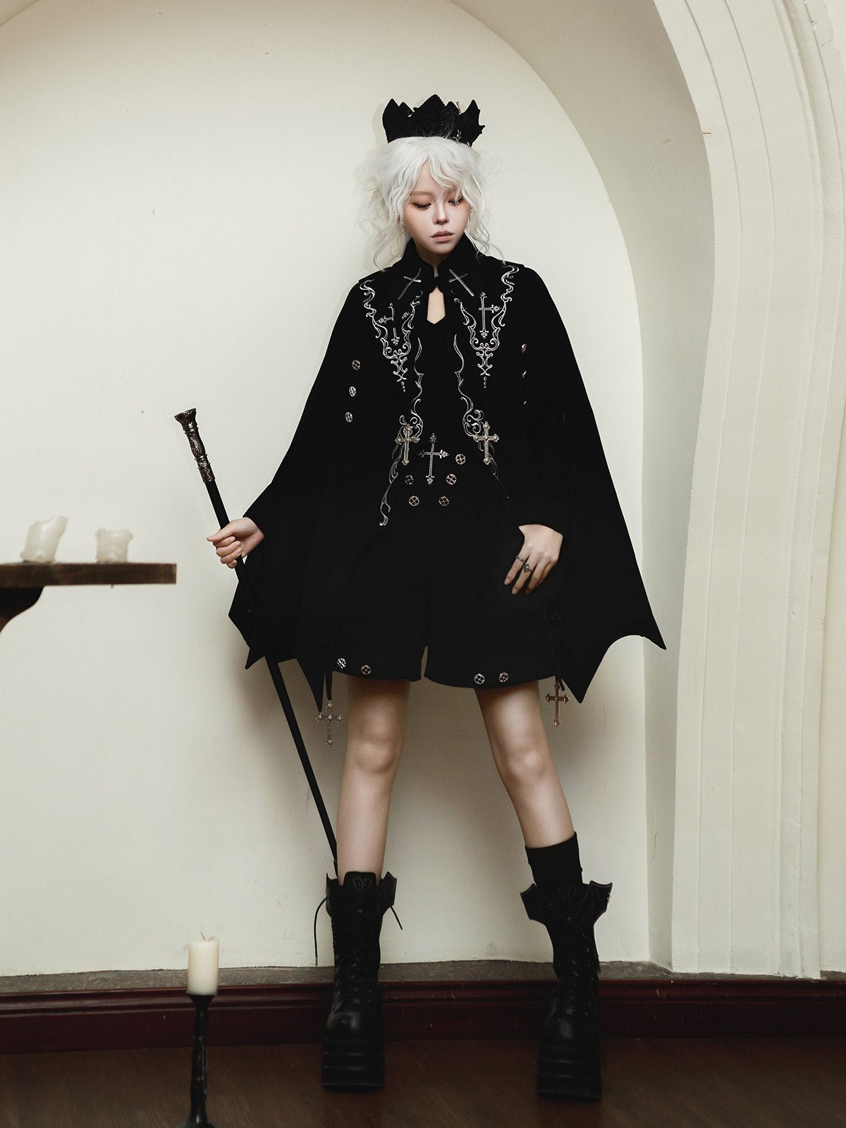 Gothic Bat Cape Shota Knight Prince Set - LolitaEraCape + Top + ShortsSBlackGothic Bat Cape Shota Knight Prince Set