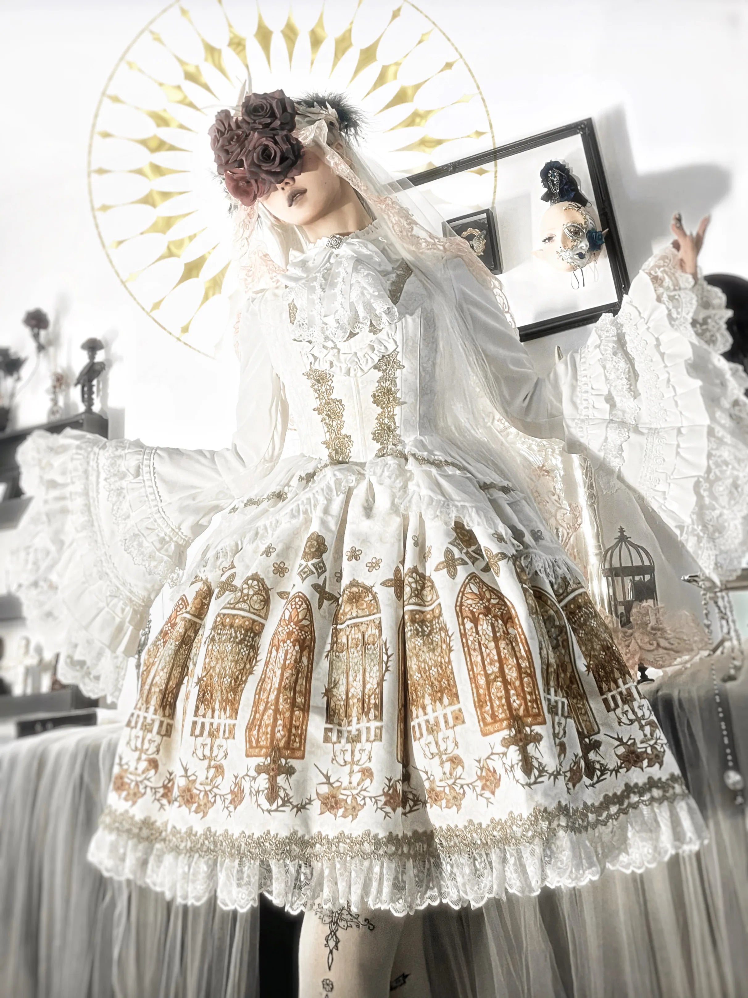 [Deposit] First Generation Witch Original Dark Gothic Stained Glass Cathedral JSK Lolita Dress with Princess Sleeves