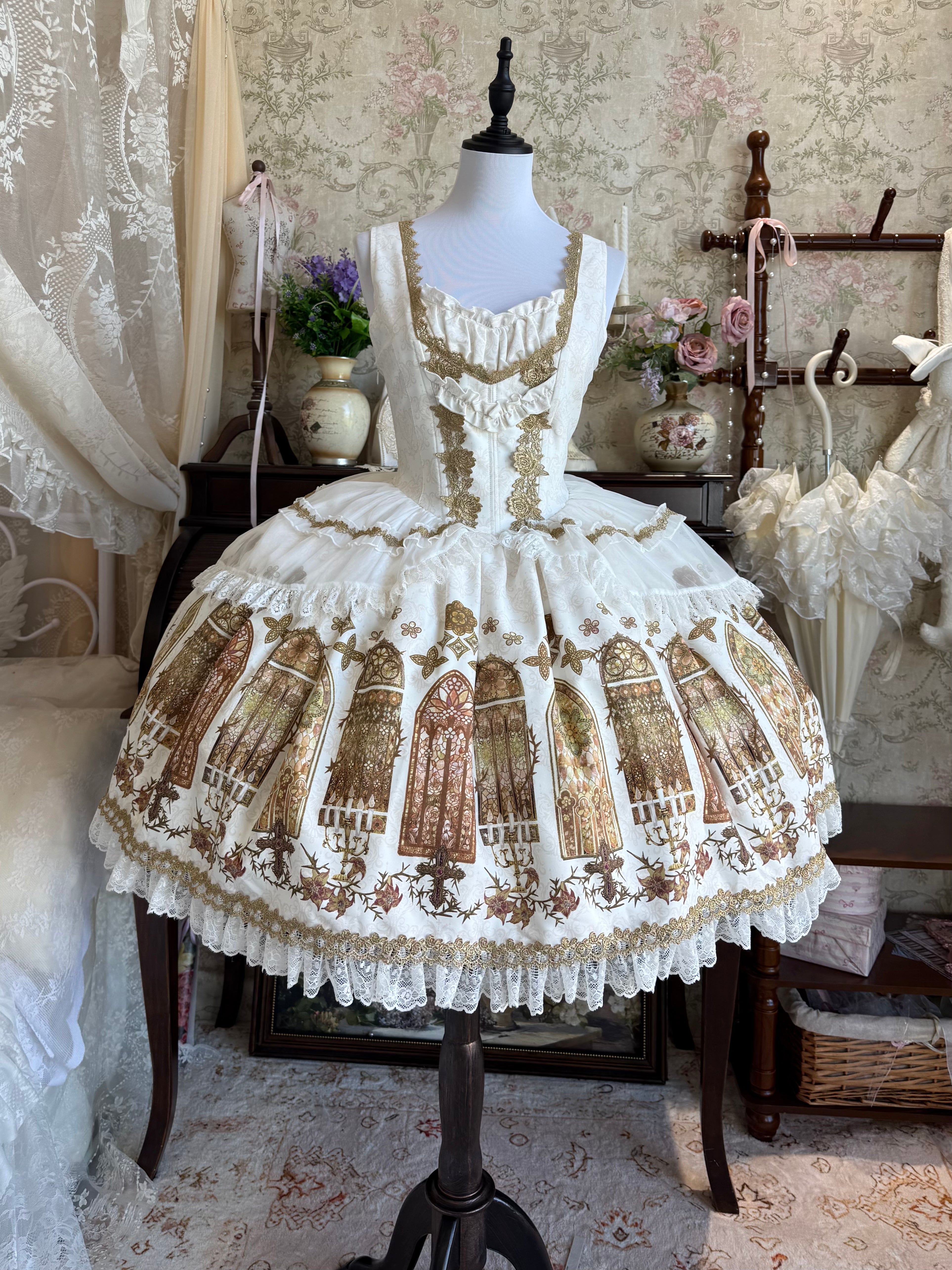 [Deposit] First Generation Witch Original Dark Gothic Stained Glass Cathedral JSK Lolita Dress with Princess Sleeves
