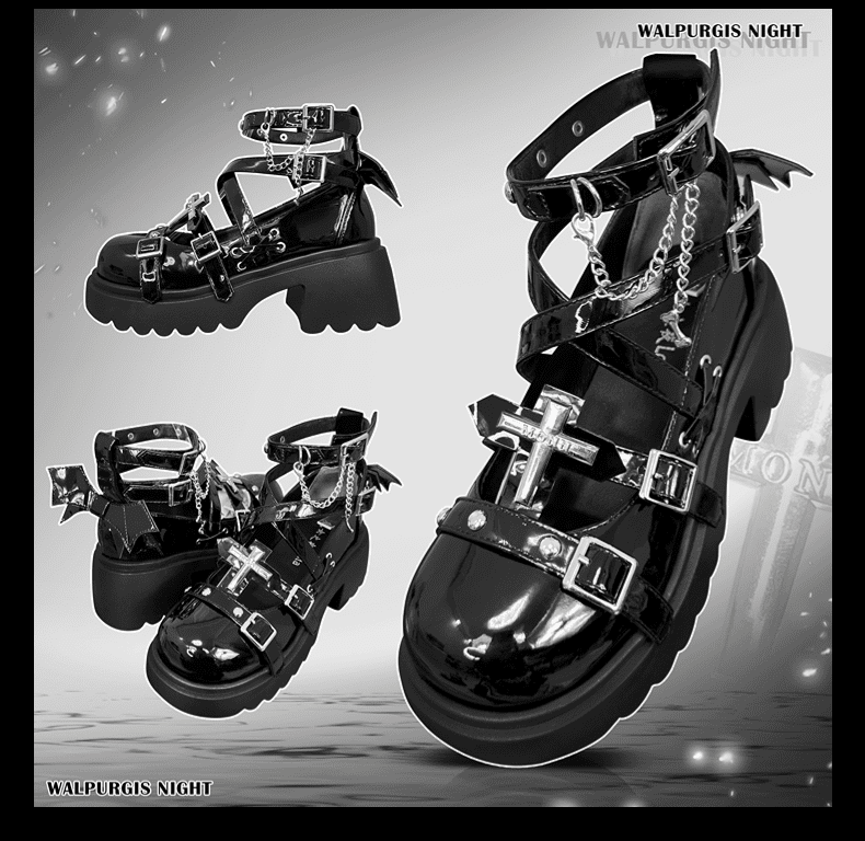 Gothic Girl Y2K Studded High Heels 1308 - LolitaEraBlack Set34Gothic Girl Y2K Studded High Heels 1308
