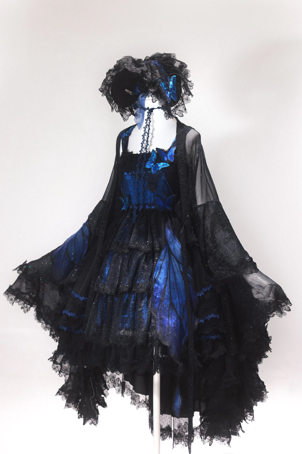 "Shimmering Butterfly" Twelve Mi Hua Original Dark Gothic Embroidery Blue Morpho JSK High-Low Gorgeous Lolita Dress