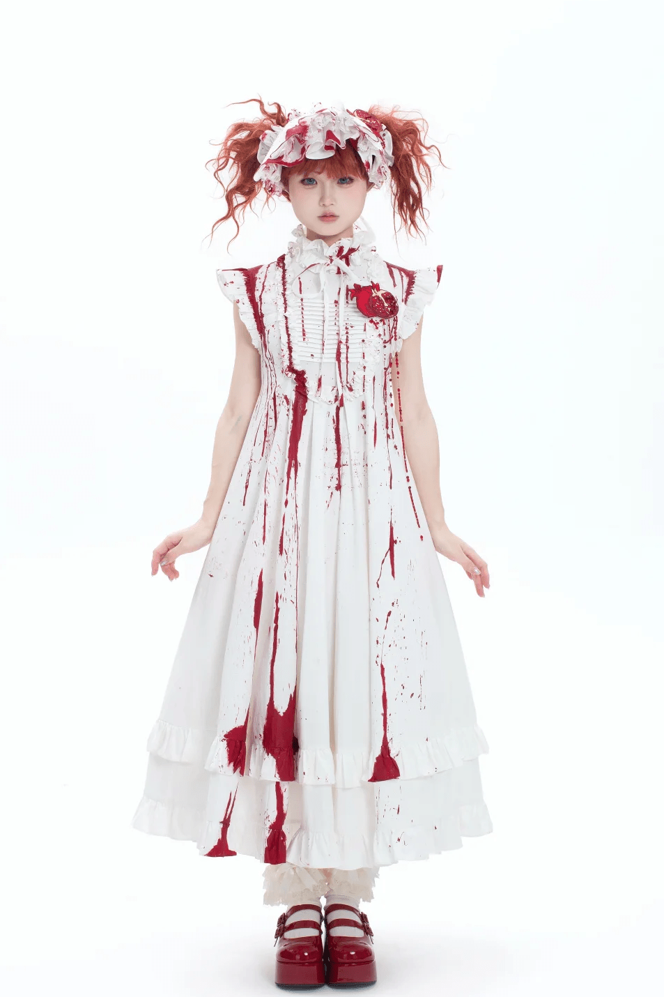 Gothic Lolita Dress with Red Blood Splatter Print - LolitaEraRed SetSGothic Lolita Dress with Red Blood Splatter Print