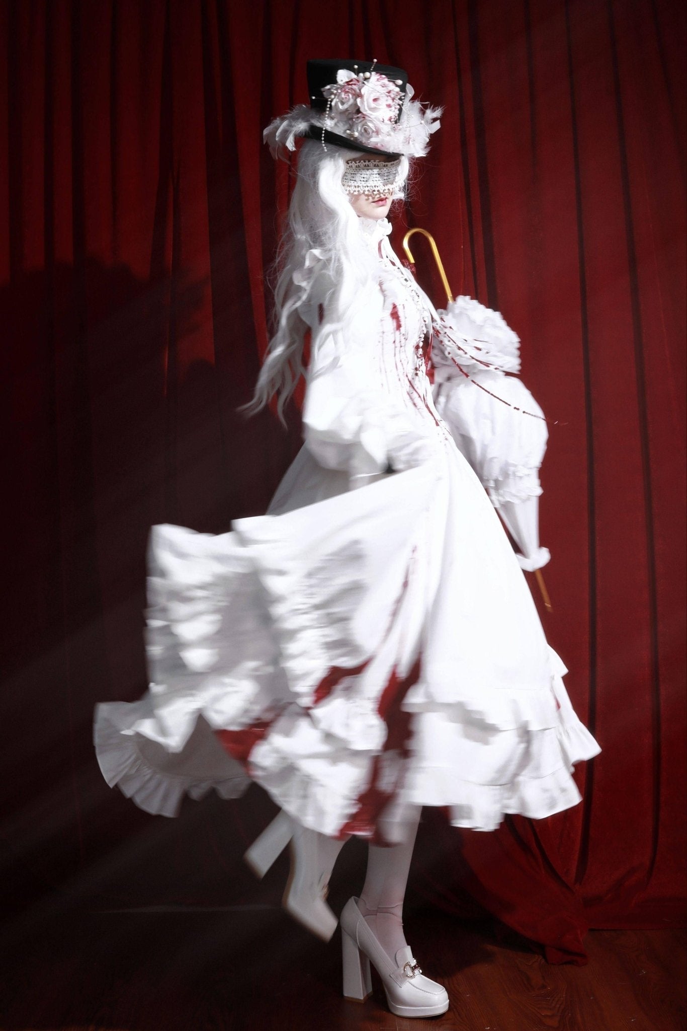Gothic Lolita Dress with Red Blood Splatter Print - LolitaEraRed SetSGothic Lolita Dress with Red Blood Splatter Print