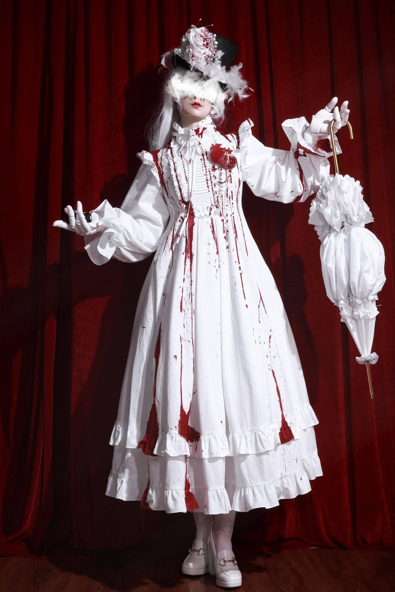 Gothic Lolita Dress with Red Blood Splatter Print - LolitaEraRed SetSGothic Lolita Dress with Red Blood Splatter Print