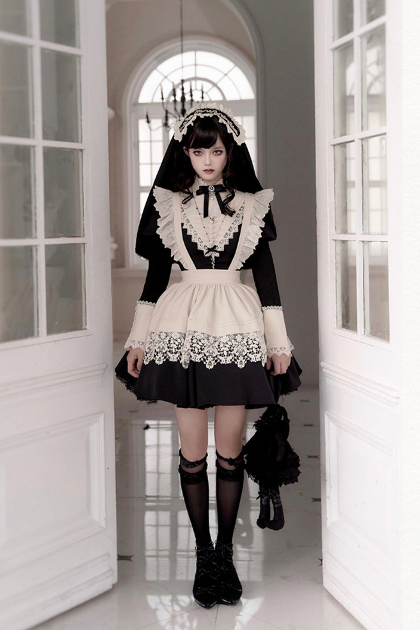 Gothic Nun Black Long and Short OP - LolitaEraShort OP SetSGothic Nun Black Long and Short OP