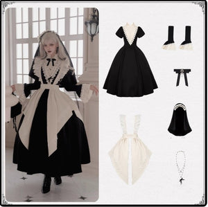 Gothic Nun Black Long and Short OP - LolitaEraLong OP SetSGothic Nun Black Long and Short OP