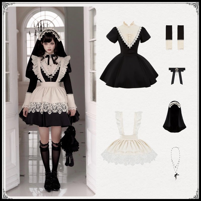 Gothic Nun Black Long and Short OP - LolitaEraShort OP SetSGothic Nun Black Long and Short OP