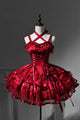 Gothic Red Satin Boned Fishtail Ballet Dress - LolitaEraRed SetSGothic Red Satin Boned Fishtail Ballet Dress