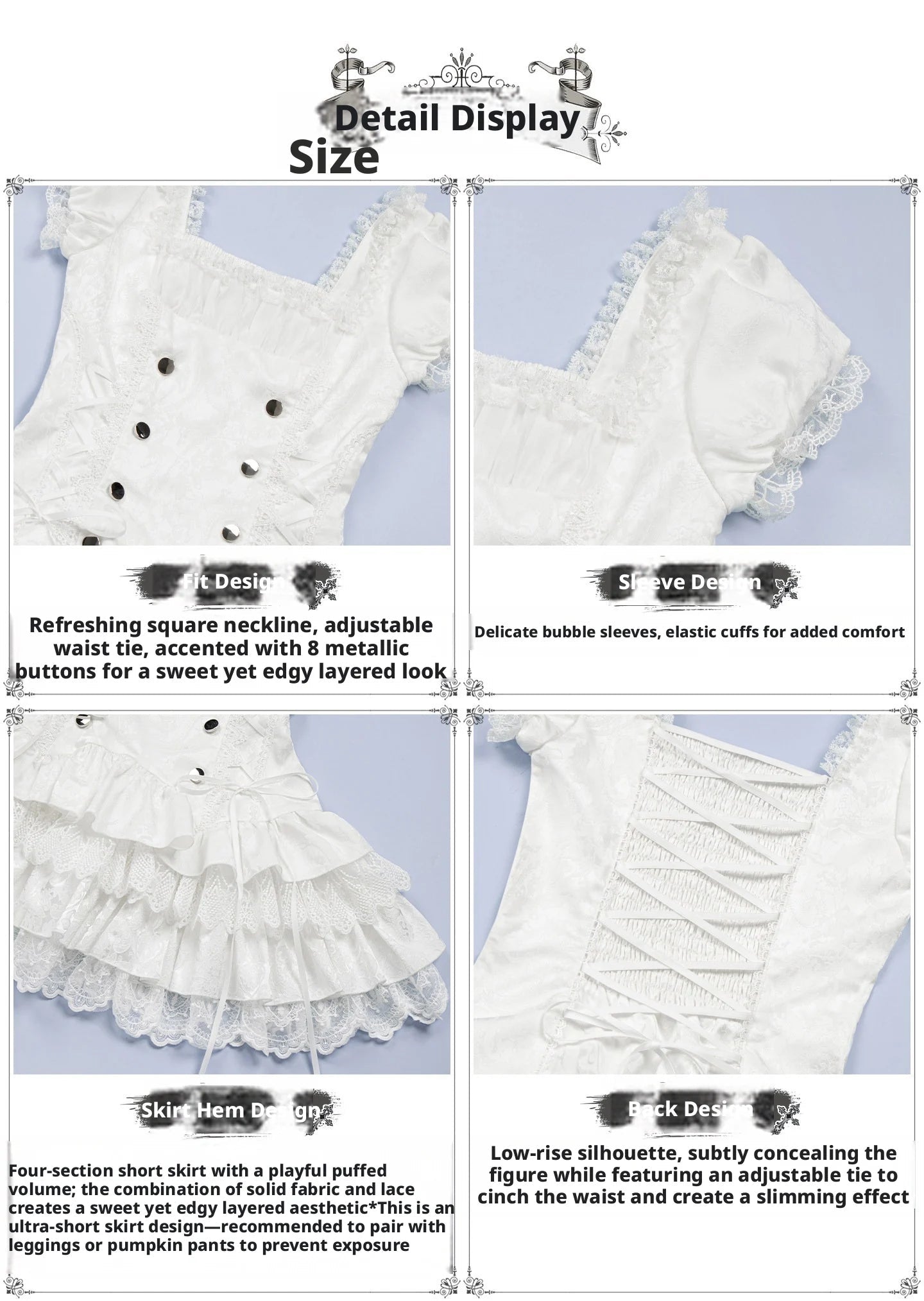 Gothic Sweet Maid Cross Stripe White Tiered Puff Mini OP Dress Twin Set - LolitaEra