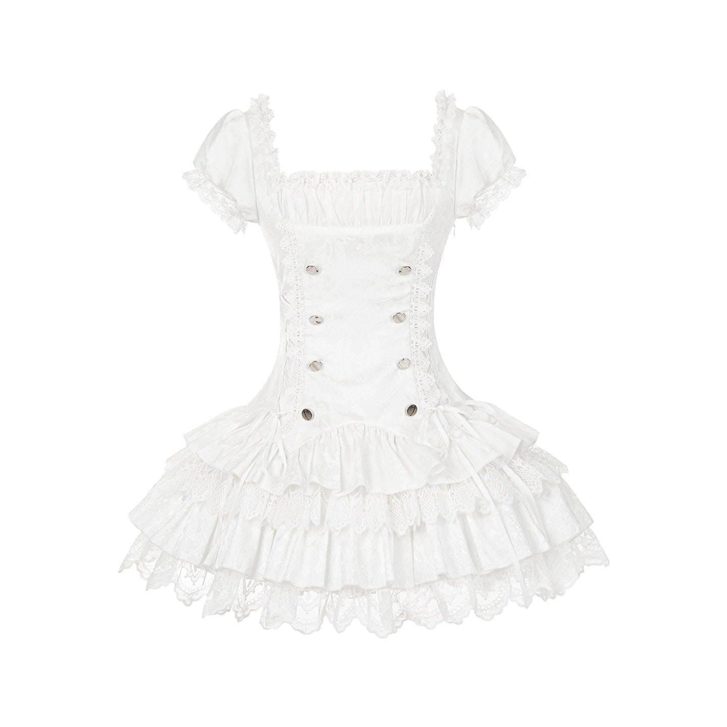 Gothic Sweet Maid Cross Stripe White Tiered Puff Mini OP Dress Twin Set - LolitaEra