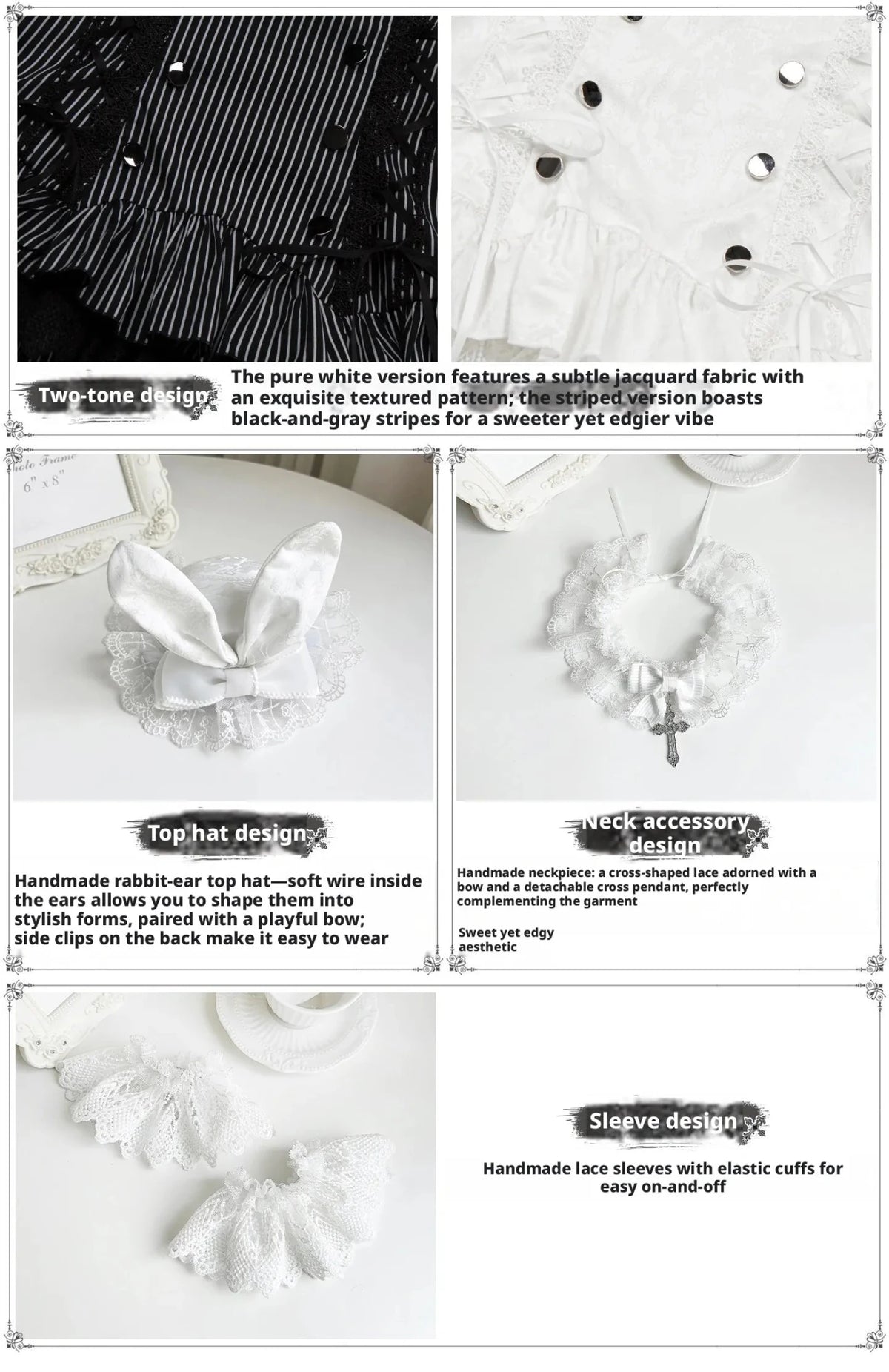 Gothic Sweet Maid Cross Stripe White Tiered Puff Mini OP Dress Twin Set - LolitaEra