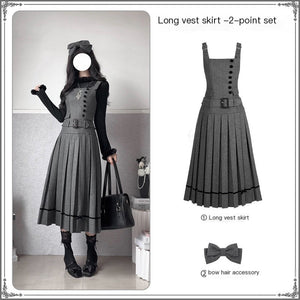 Gray Classic Jumper Skirt 1324 - LolitaEraGray Long SetSGray Classic Jumper Skirt 1324
