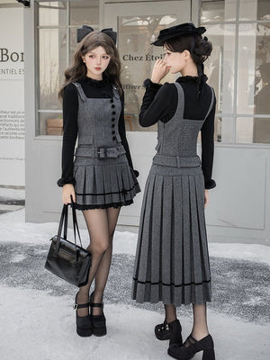 Gray Classic Jumper Skirt 1324 - LolitaEraGray Short SetSGray Classic Jumper Skirt 1324