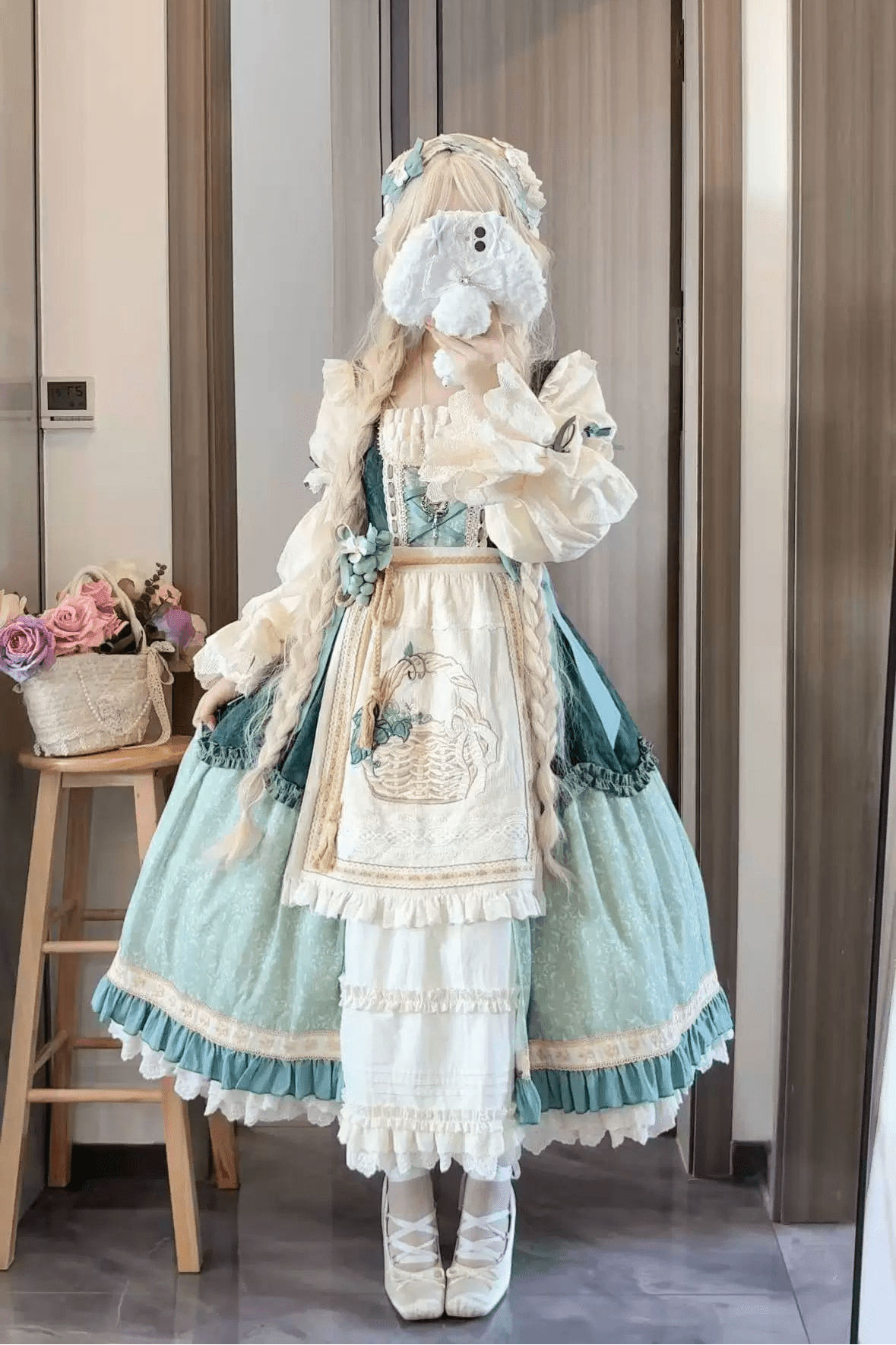 Green Grape Garden Teal Classic Lolita OP Dress Set - LolitaEra