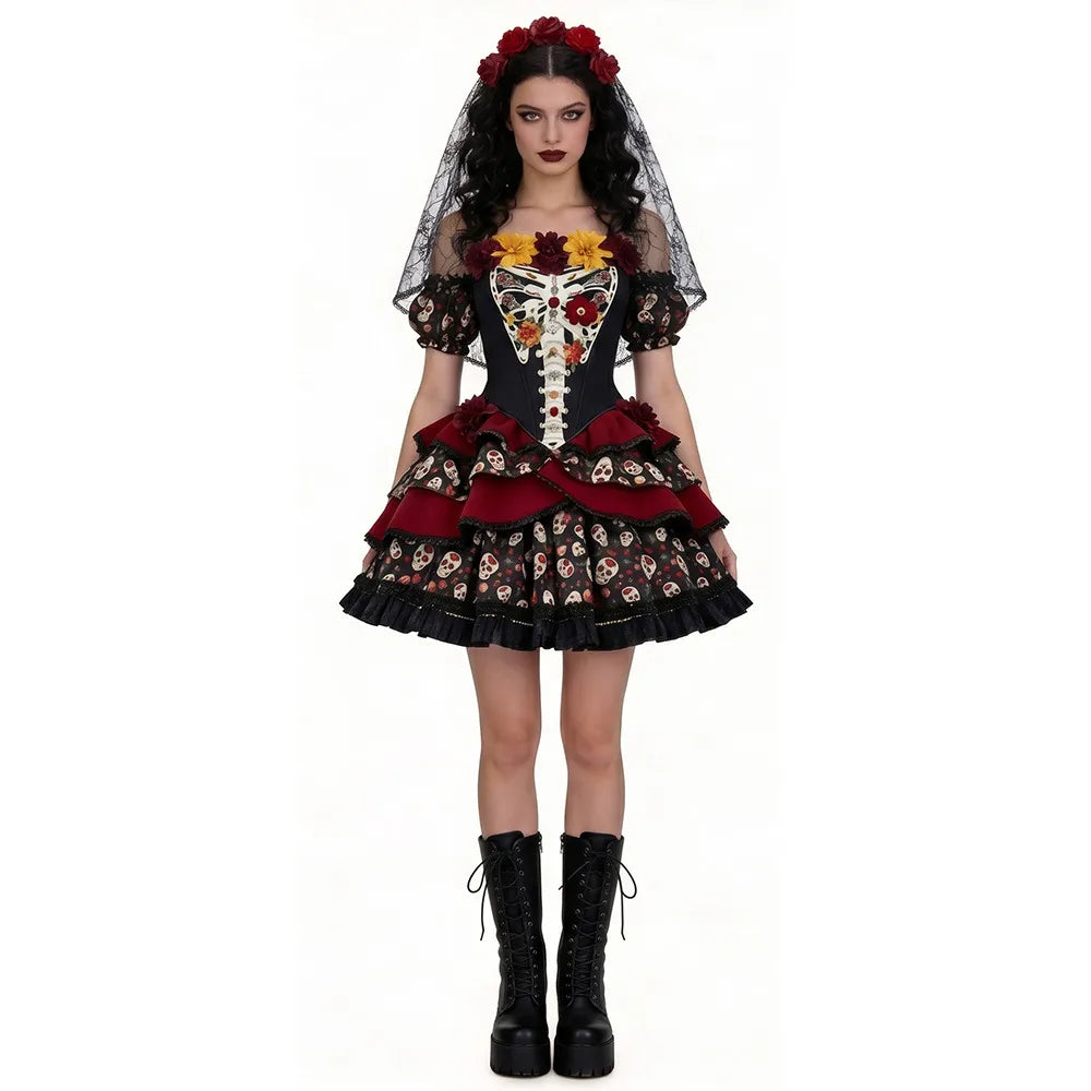 Halloween Zombie Bride Cosplay Costume Party Skeleton Dress Chinese Style Zombie Bloody Cosplay Set