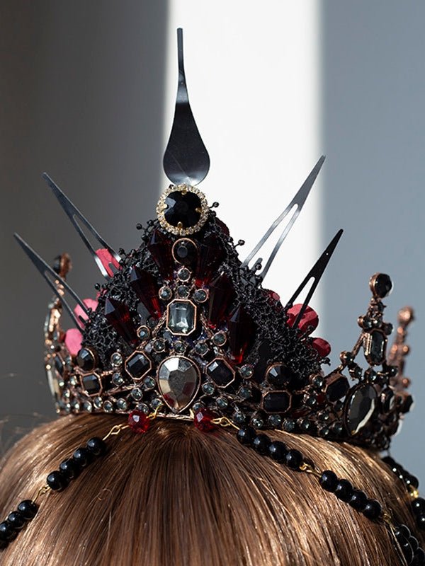 Halloween Gothic Witch Sorcerer Hat LE4156 - LolitaEraBlack and Red CrownHalloween Gothic Witch Sorcerer Hat LE4156