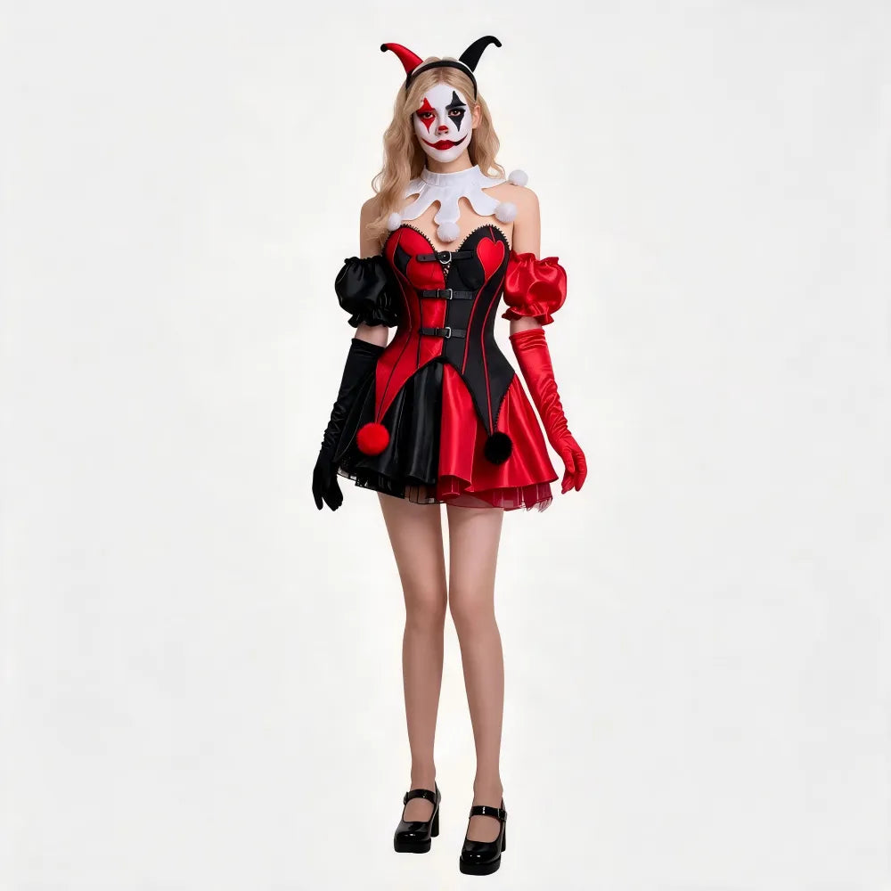 Halloween Sexy Roleplay Clown Cosplay Costume Red Horror Clown Party Set