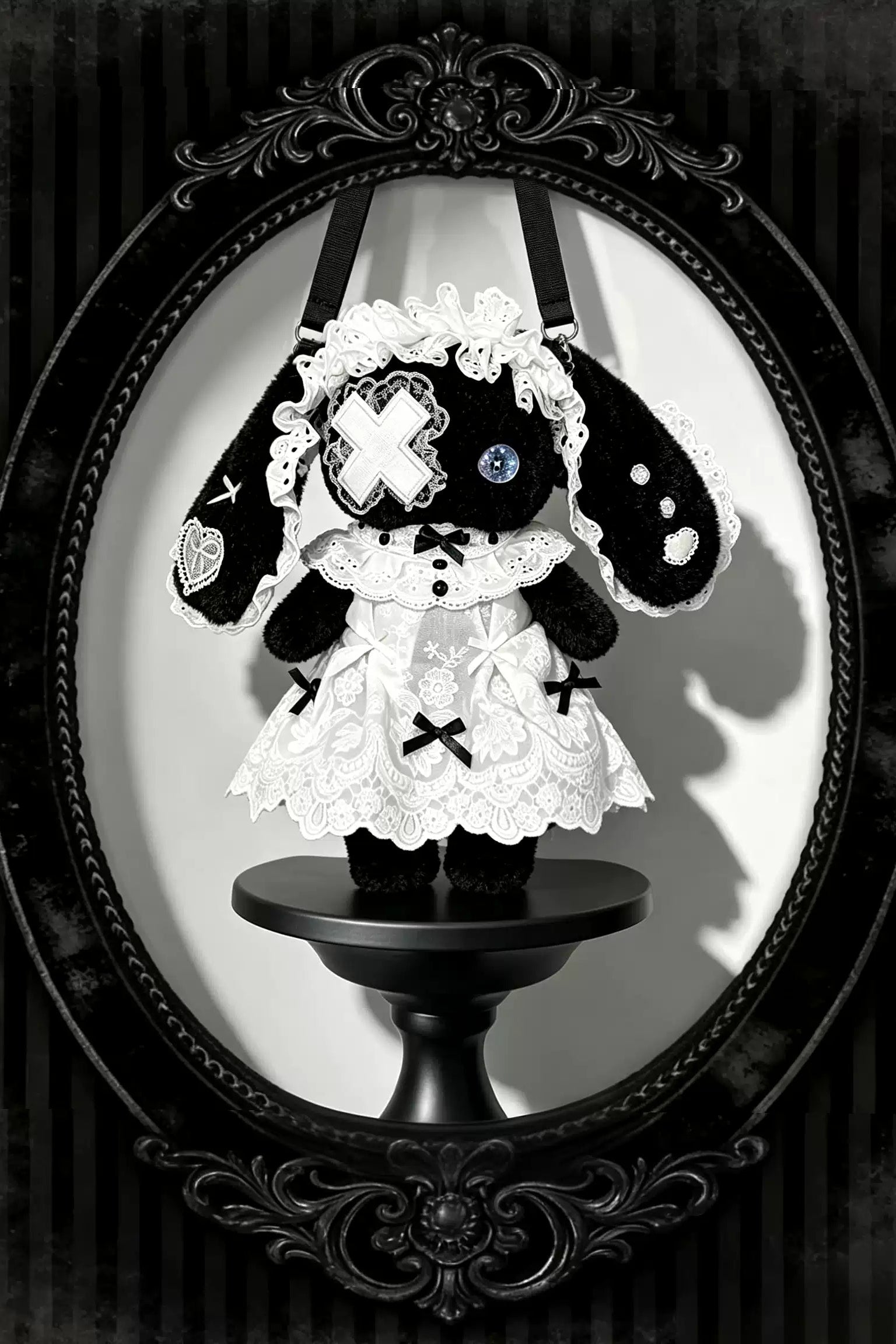 Handmade Plush Rabbit Lolita Crossbody Bag with Bow and Lace