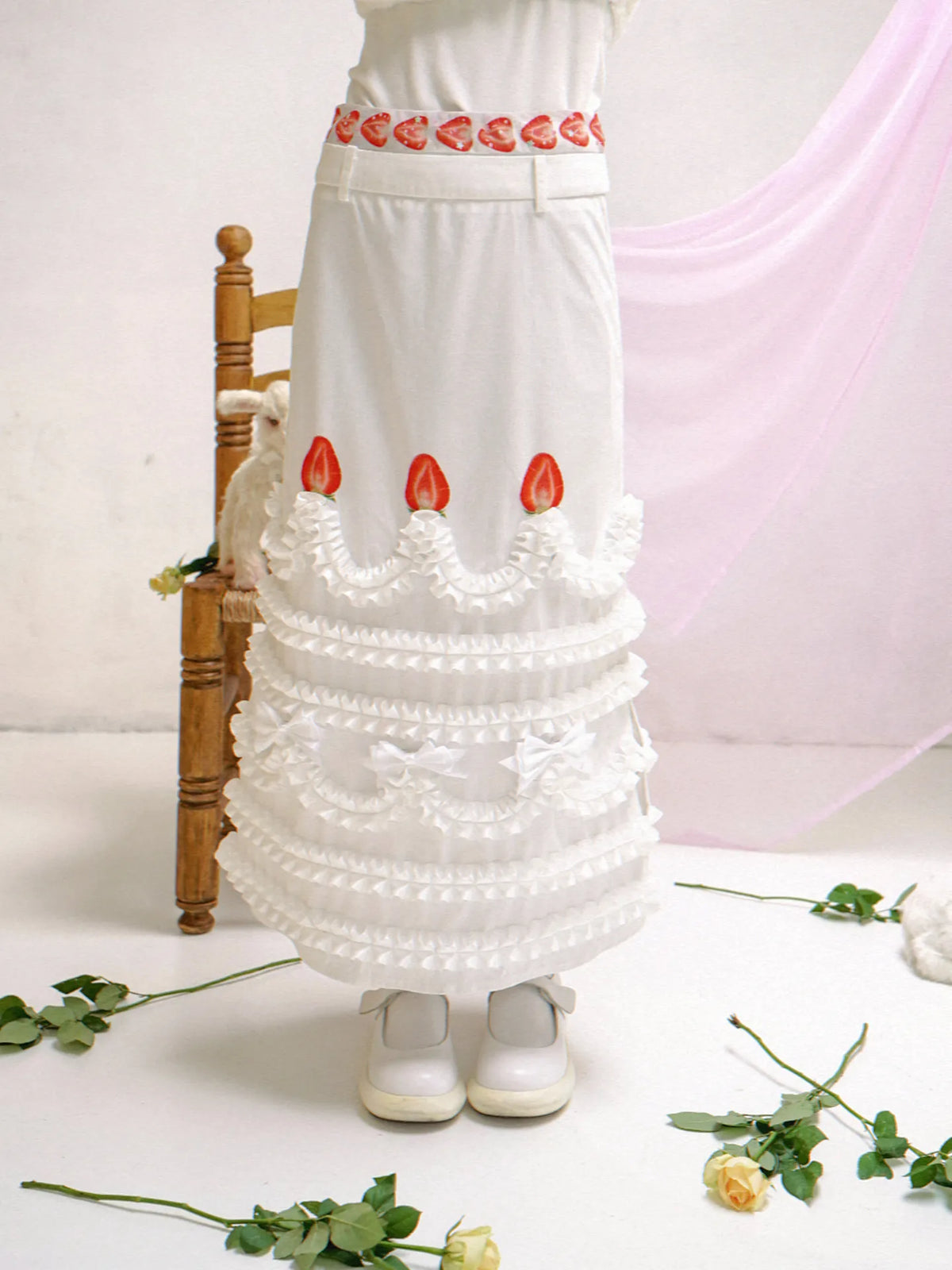 Daytoday Daily Research Institute Happy Birthday Cream Strawberry Cake Printed Hip Skirt One-step Skirt
