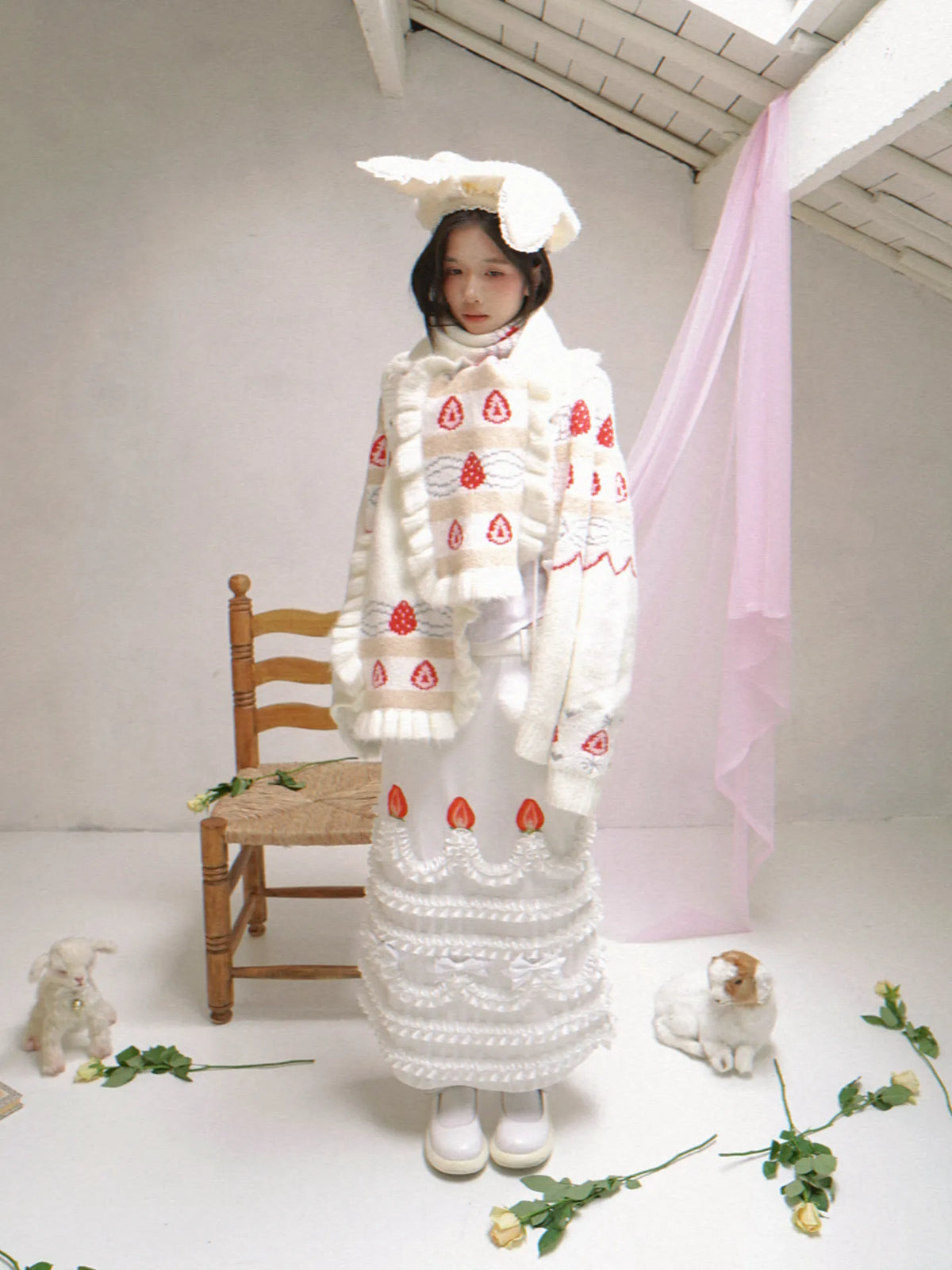 Daytoday Daily Research Institute Happy Birthday Cream Strawberry Cake Printed Hip Skirt One-step Skirt