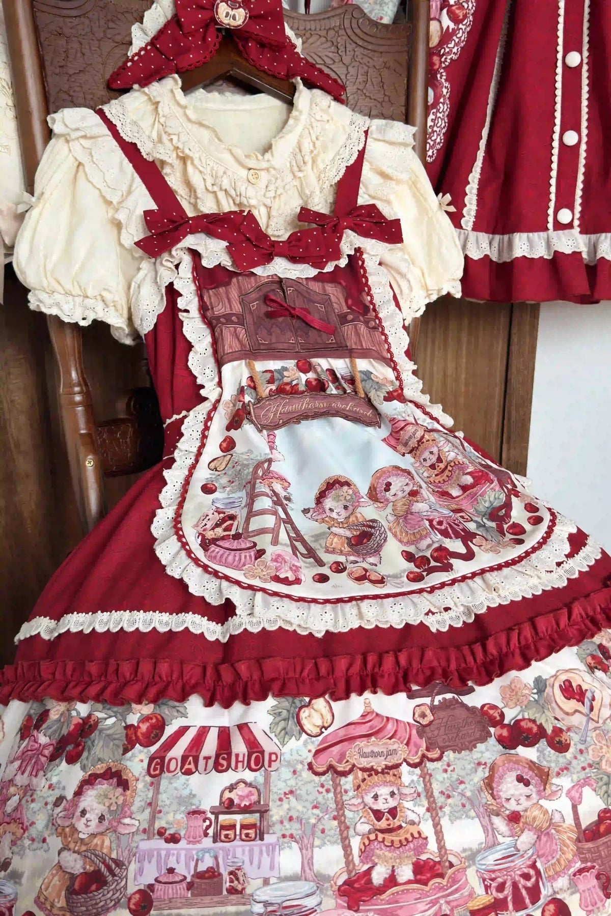 Hawthorn Berry Jam Doll Print Vintage Sweet Lolita OP/JSK Dress - LolitaEra