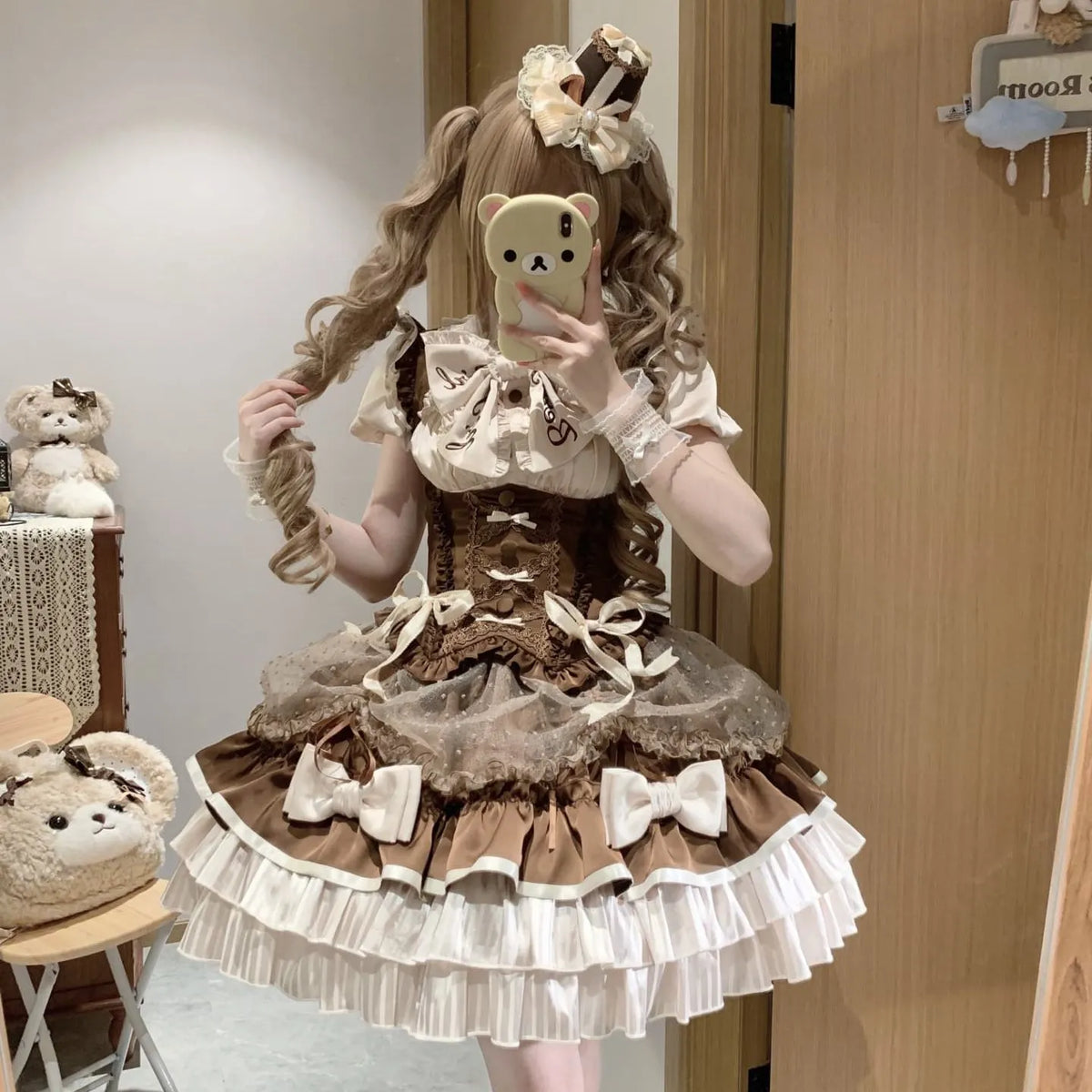 【In Stock Now】A Little Milk Candy Heart-Beating Support Milk Coffee Soft and Cute Set Lolita Dress