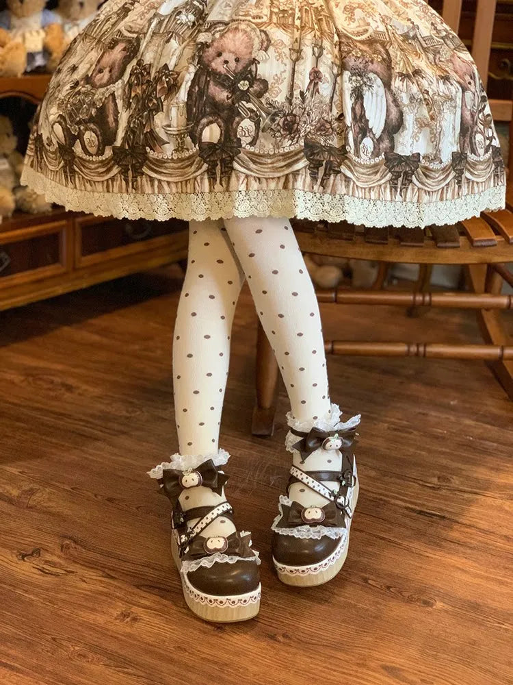 [Apple Tata] Heart-Cute Girl Original Platform Lolita Shoes Japanese Style Bowknot Height-Increasing Round-Toe Single Shoes