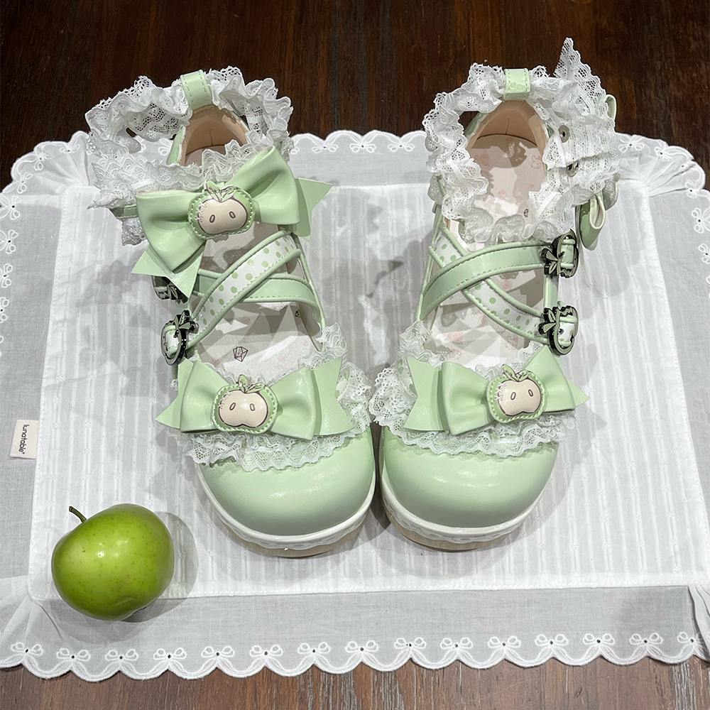 [Apple Tata] Heart-Cute Girl Original Platform Lolita Shoes Japanese Style Bowknot Height-Increasing Round-Toe Single Shoes